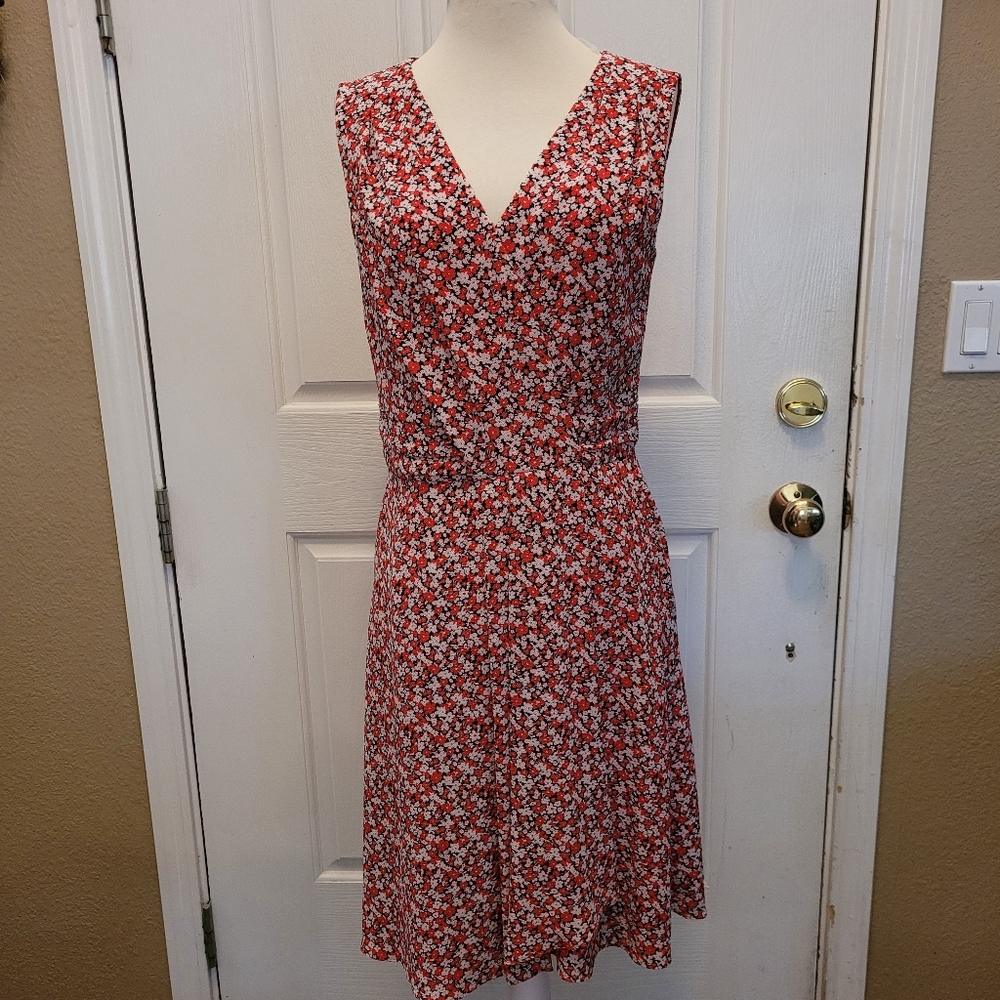 Ralph Lauren Red Floral Dress Print Spring Summer Preppy Size 6 Medium